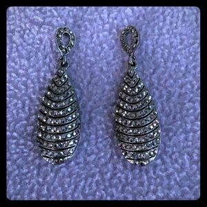Silver Rhinestone Studded Tear Drop Earrings